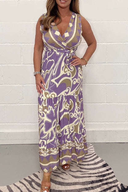 V-neck printed long dress