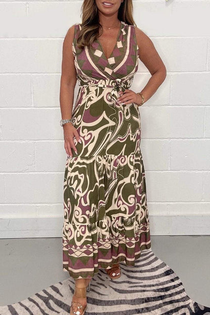 V-neck printed long dress