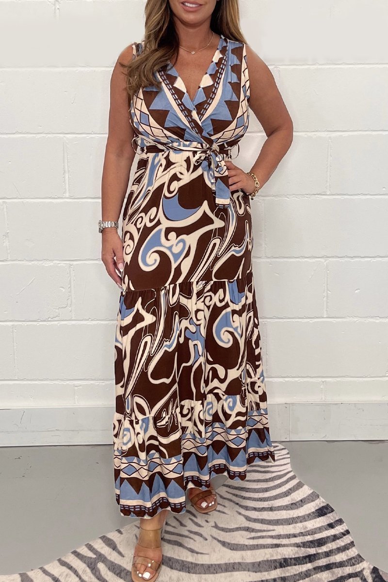 V-neck printed long dress