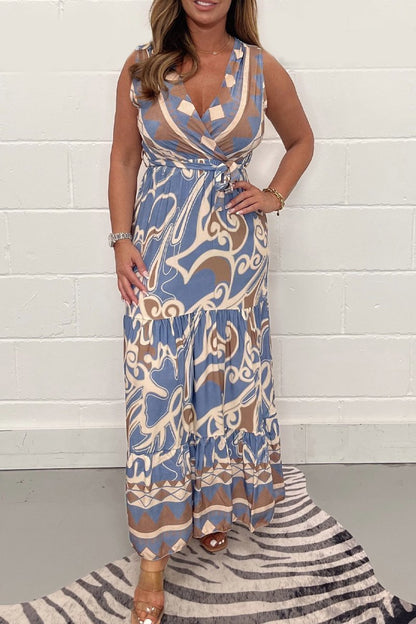 V-neck printed long dress