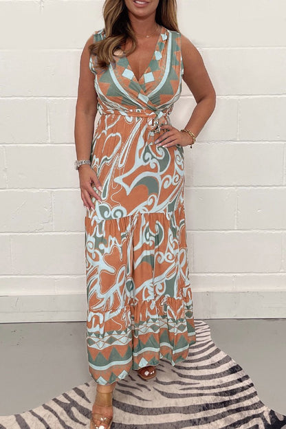 V-neck printed long dress